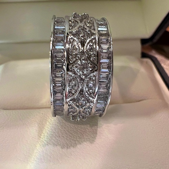 Art Deco Filigree Ring Pavé Diamond Band 18K Gold & 925-Very beautiful! - Picture 4 of 15